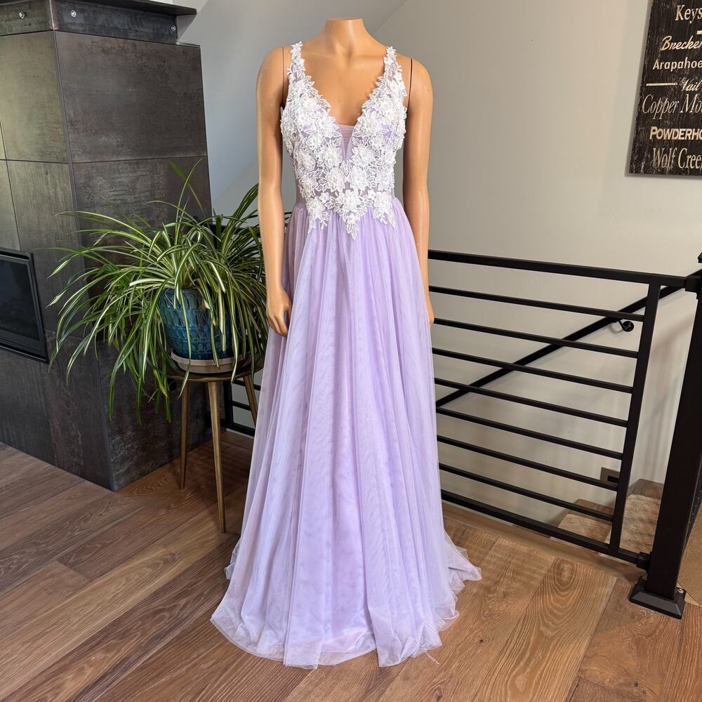 TLC Say Yes To The Prom Lavender Tulle & Flower Lace Gown Fairycore Size 13/14